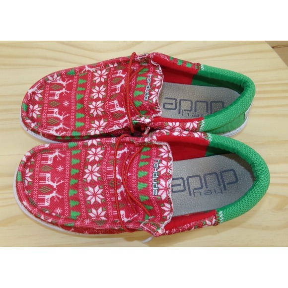 Hey Dude‎ Wally Jolly Jingle Shoes Mens Red Green Size 12 Slip On Christmas - Picture 5 of 8